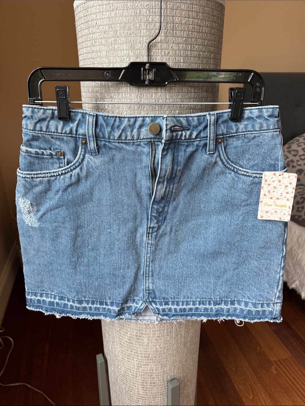 Free People Light Blue Denim Mini Skirt with Raw Hem